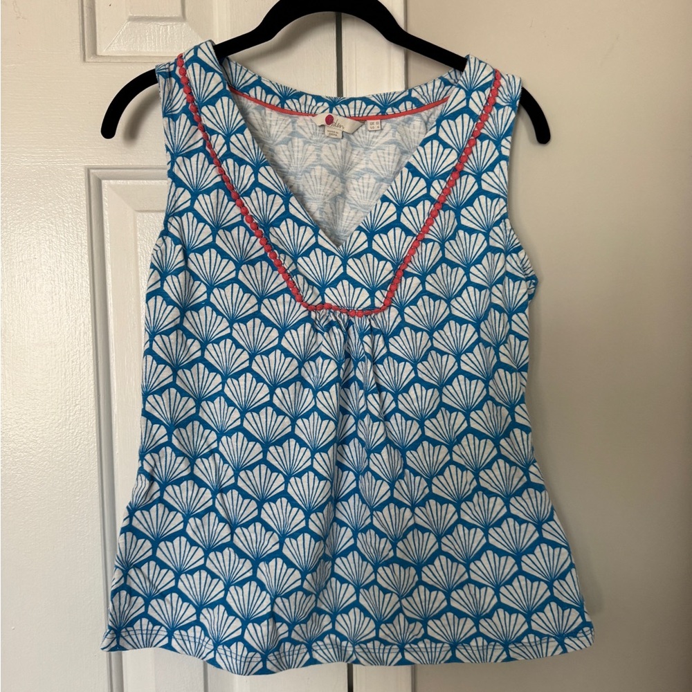 Boden Blue and White Shell Pattern Tank Top
